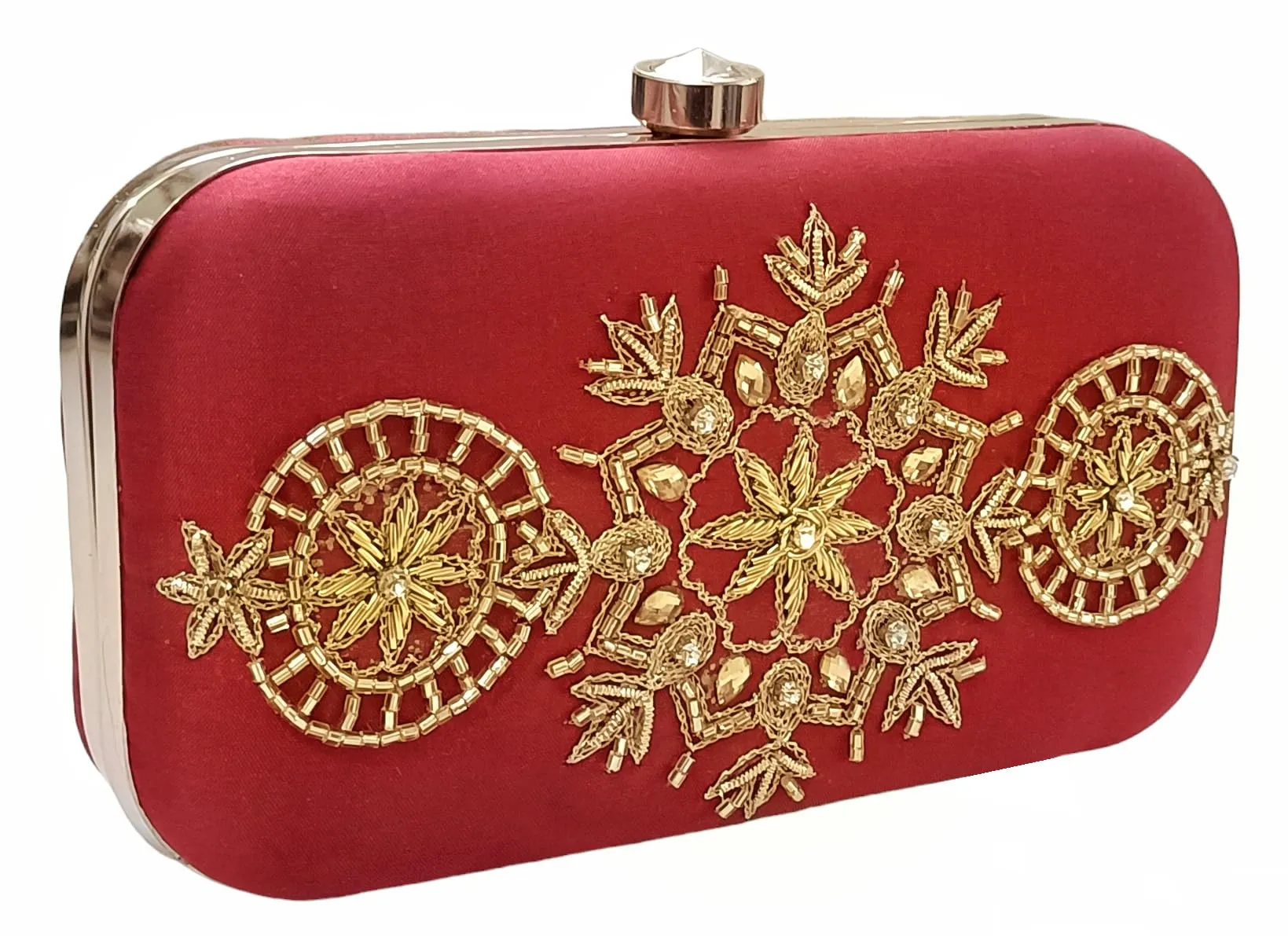 DUCHESS Women Maroon Hand Embroidered Clutch Purse