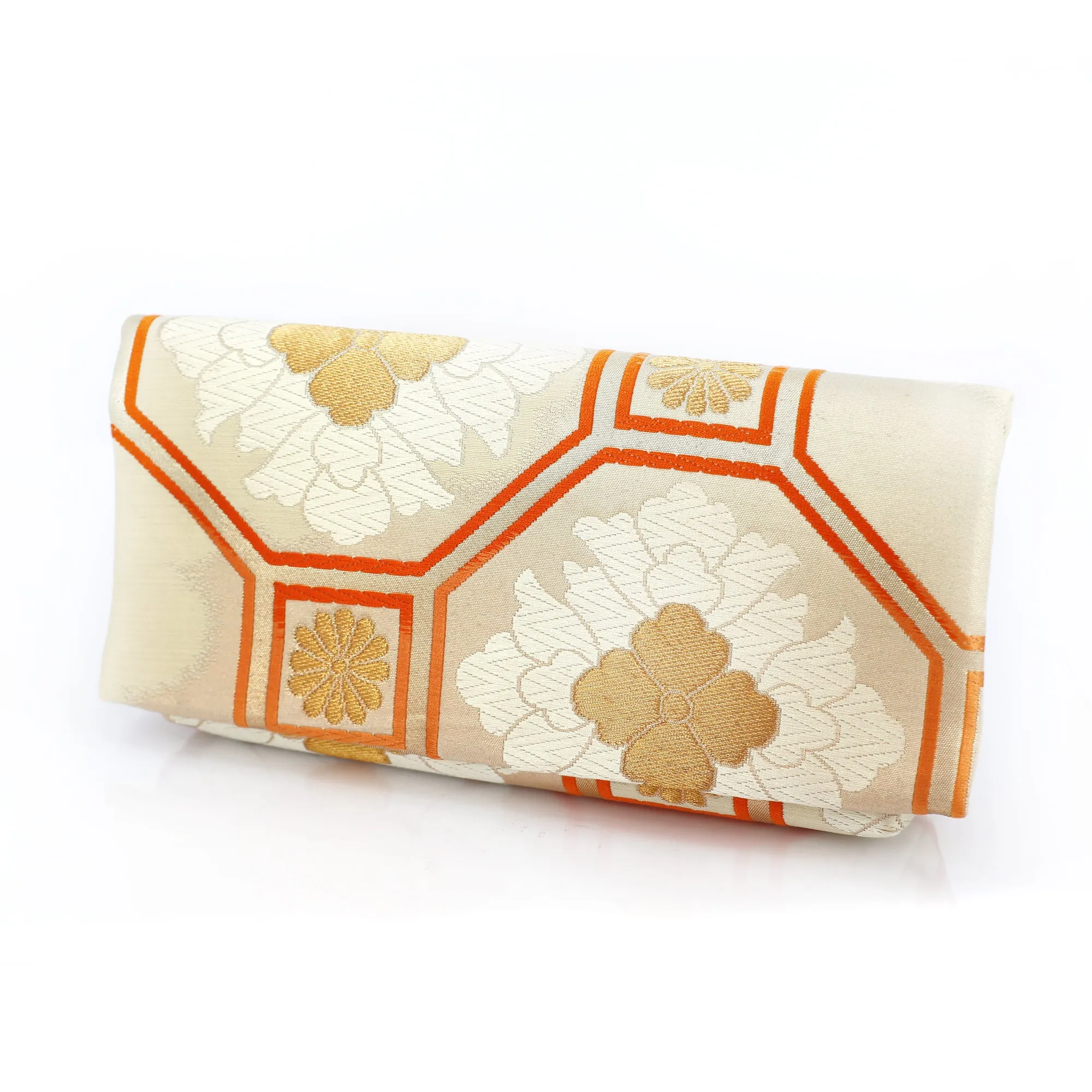 Envelope Clutch Bag with Chrysanthemums on Ivory | Upcycled Kimono Obi Silk