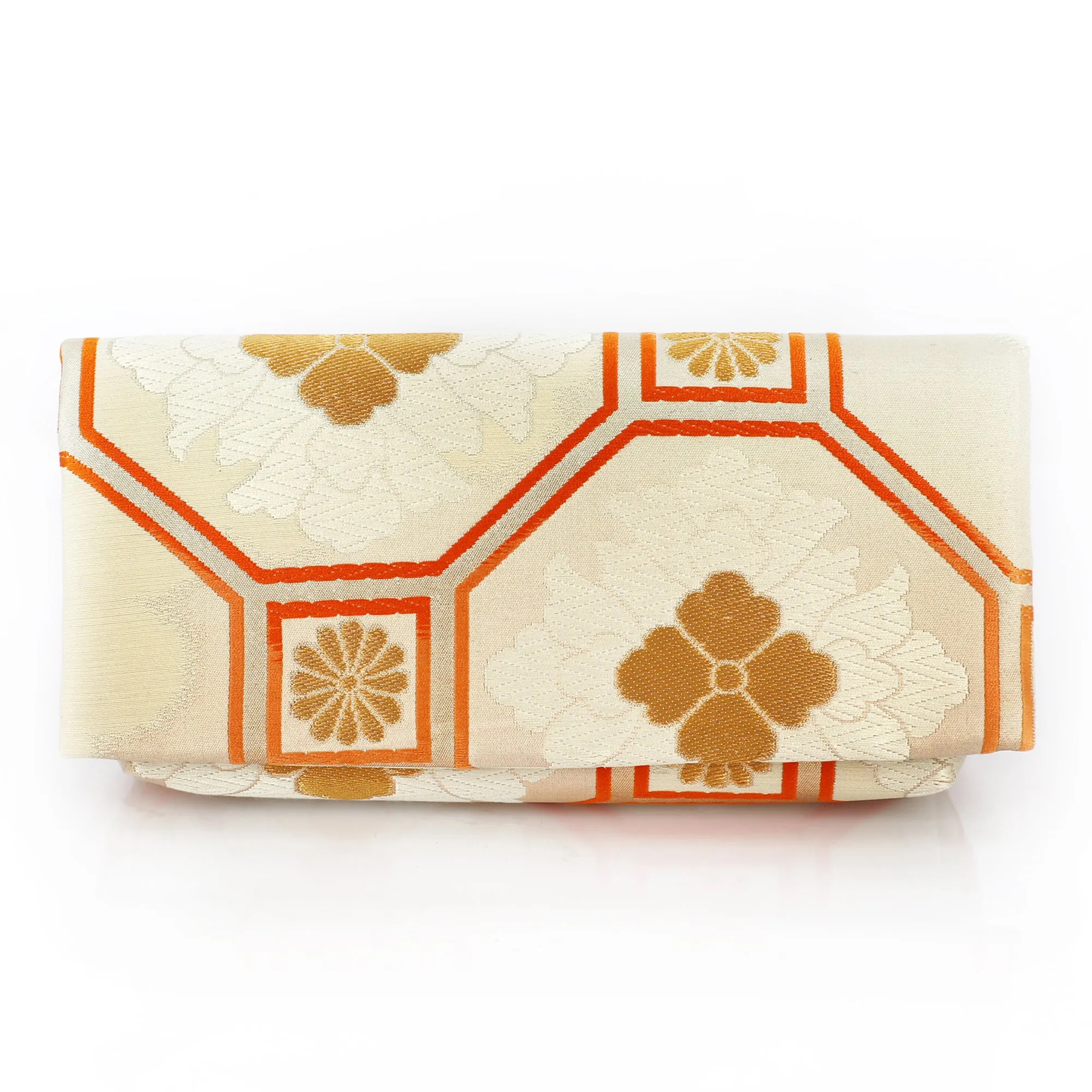 Envelope Clutch Bag with Chrysanthemums on Ivory | Upcycled Kimono Obi Silk