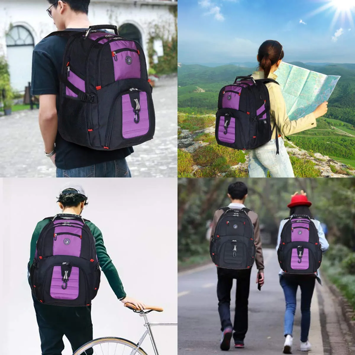 Extra Large 50L Travel Laptop Backpack with USB Charging Port Fit 17 Inch Laptops | Purple