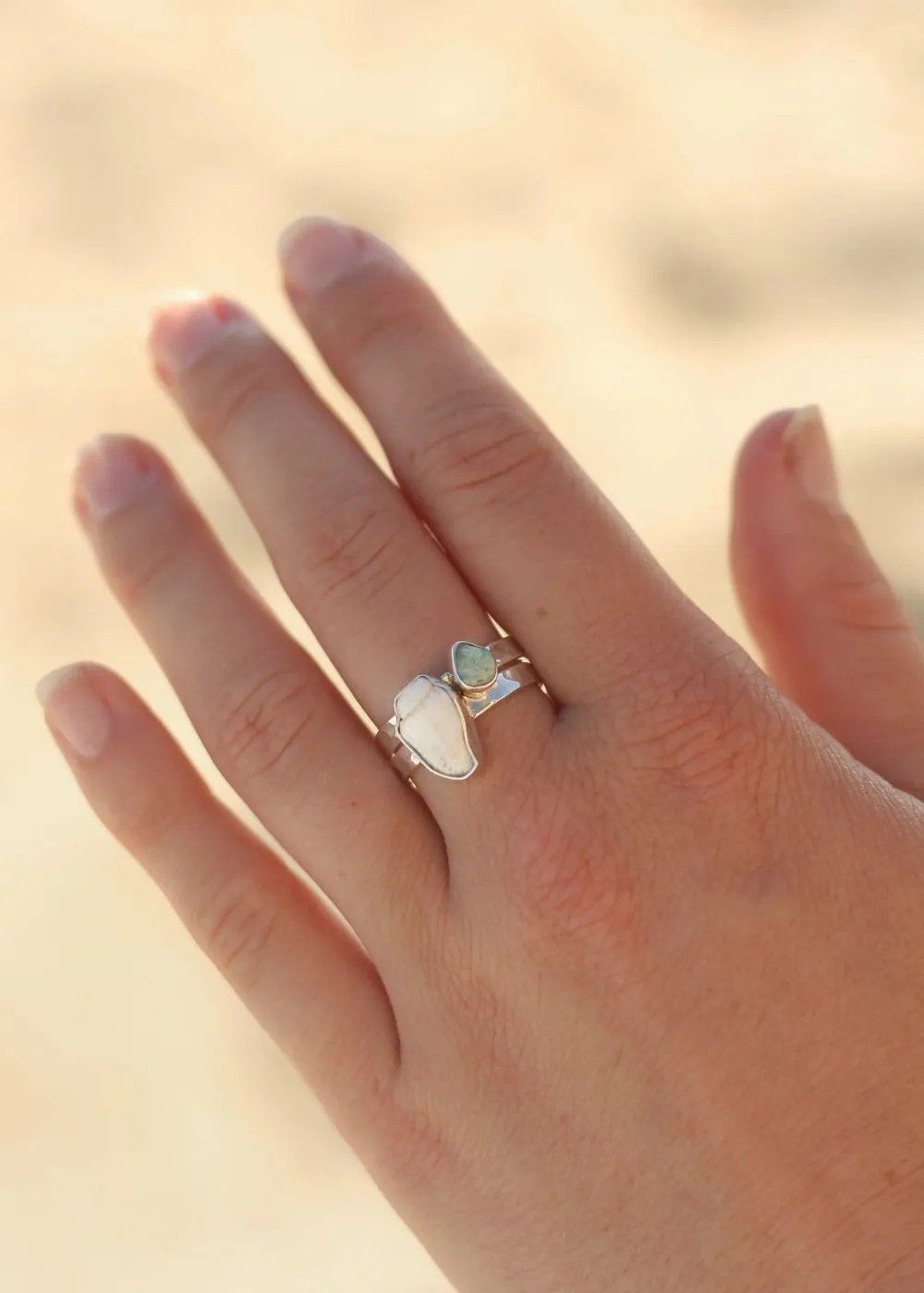 Fijian Shell & Amazonite Stacking Ring Set