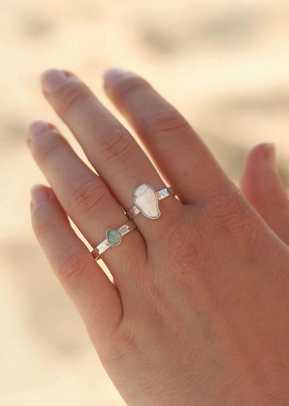 Fijian Shell & Amazonite Stacking Ring Set