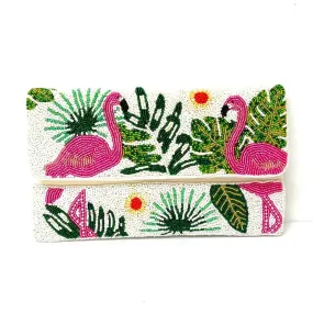 Flamingos Beaded Clutch Purse