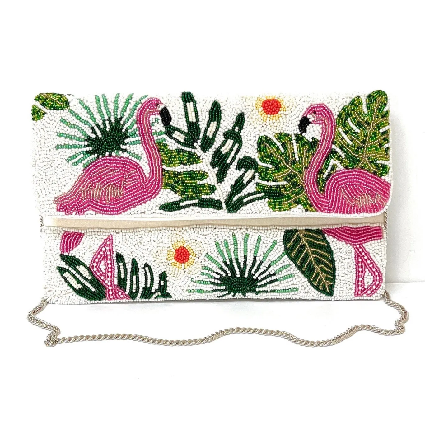 Flamingos Beaded Clutch Purse