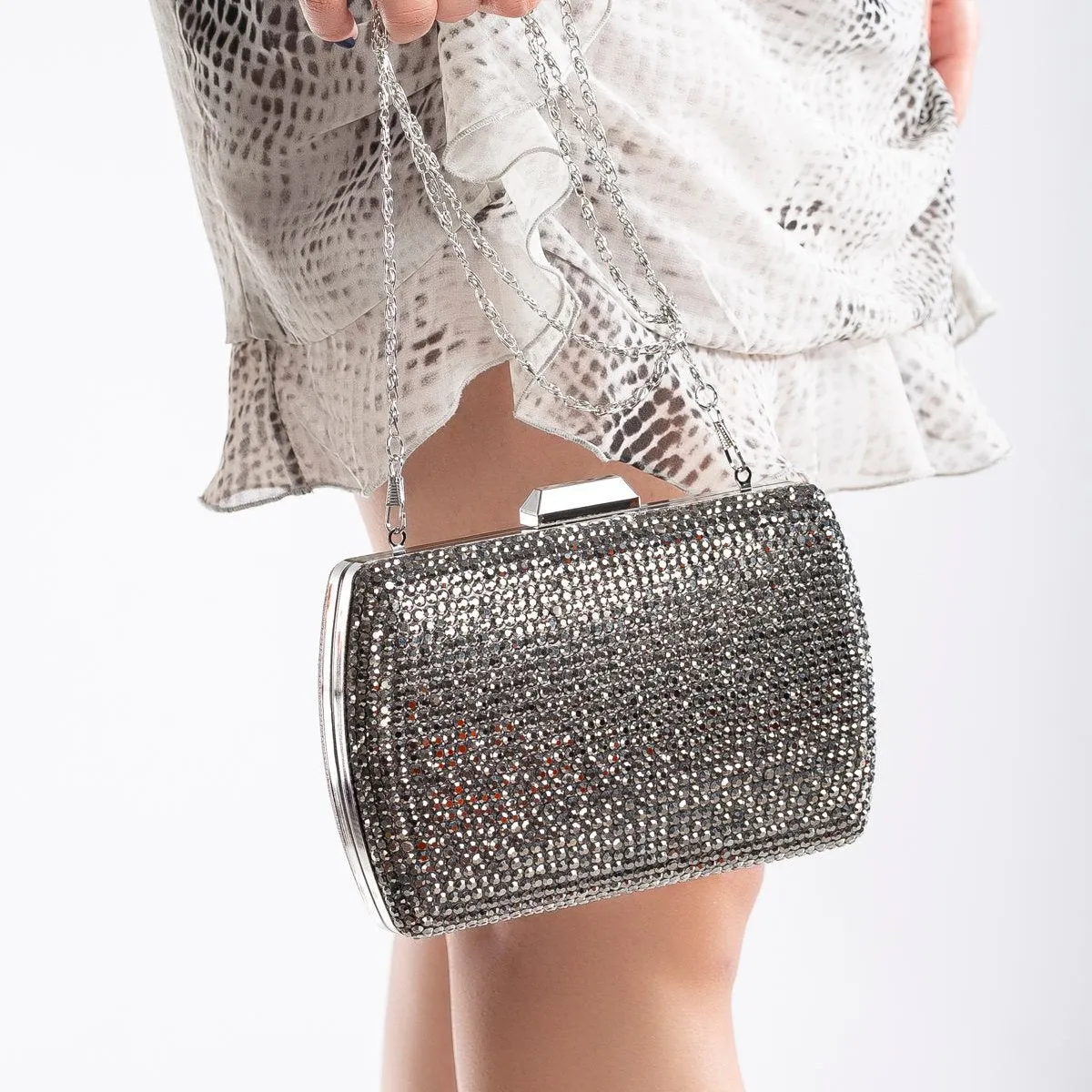 Francisca - Gray Glitter Clutch