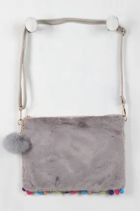 Furry Pom Pom Cross Body Pouch