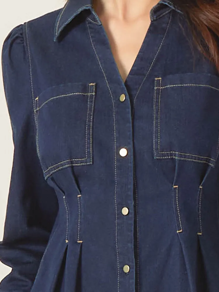 Gathered Waist Denim Mini Dress