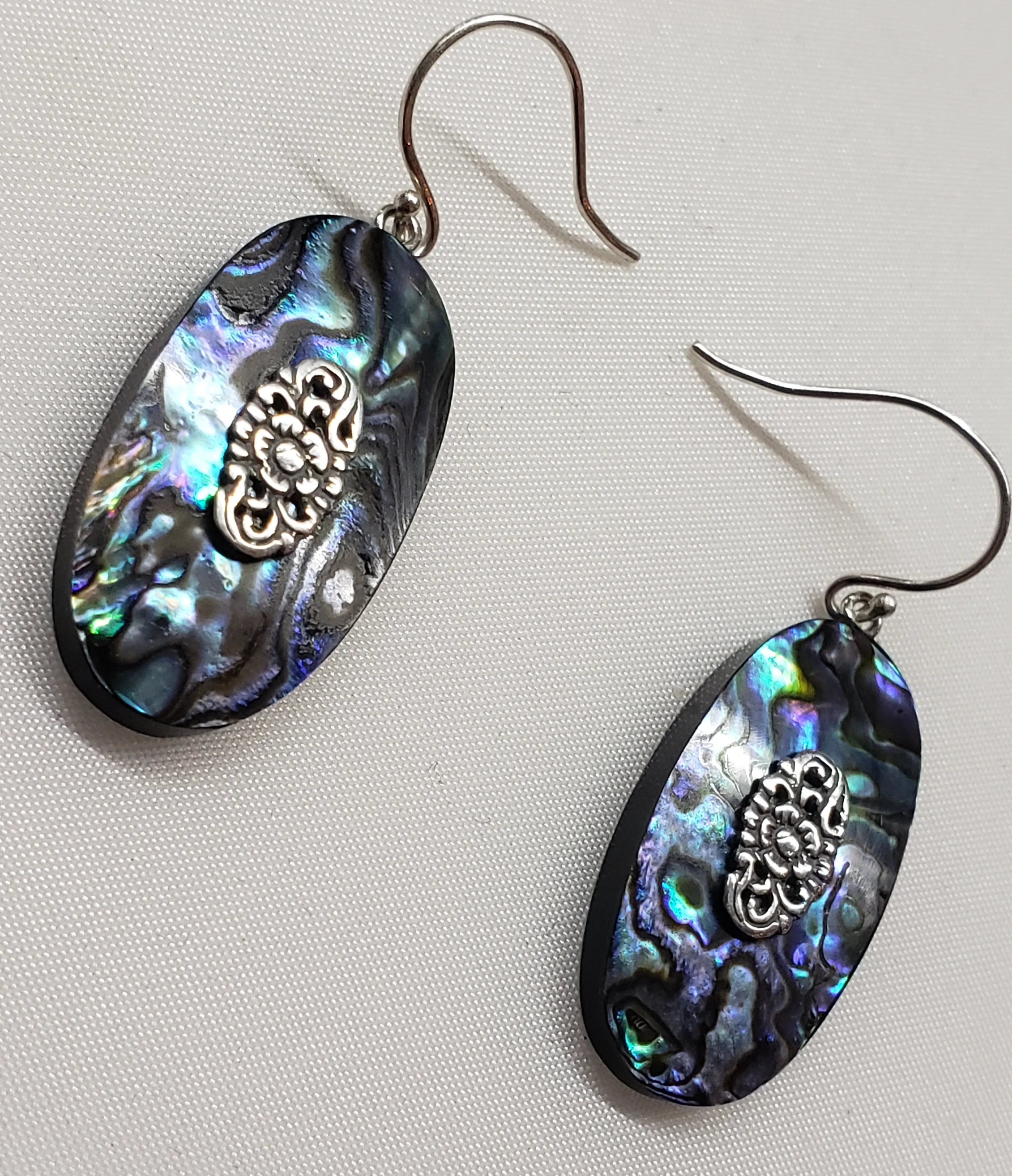 Genuine Abalone & Sterling Silver, Fish Hook Earrings. Handmade in India.