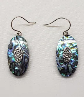 Genuine Abalone & Sterling Silver, Fish Hook Earrings. Handmade in India.