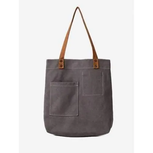 Geometric Stitching Canvas Shoulder Bag - Gray