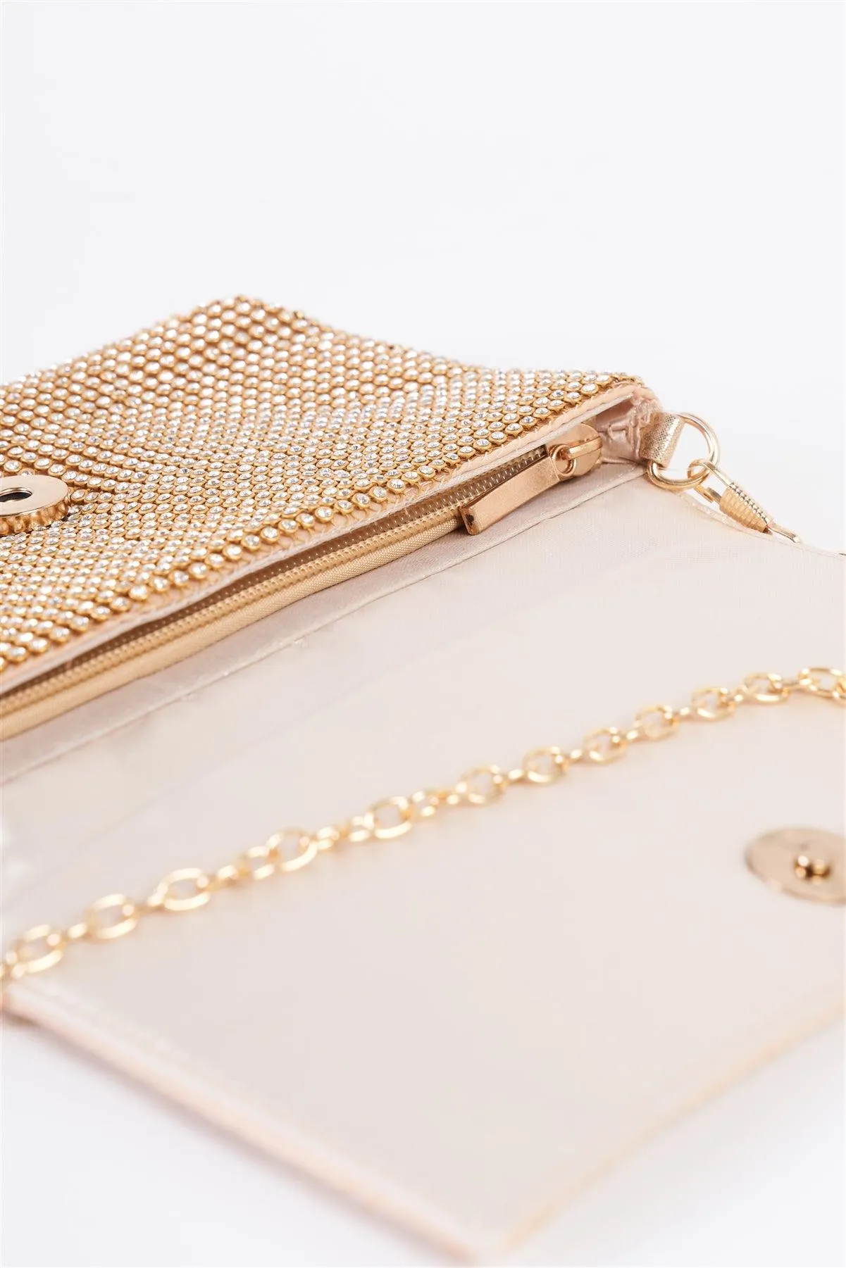 Gold Rectangle Rhinestone Chain Crossbody Strap Clutch Bag /1 Bag