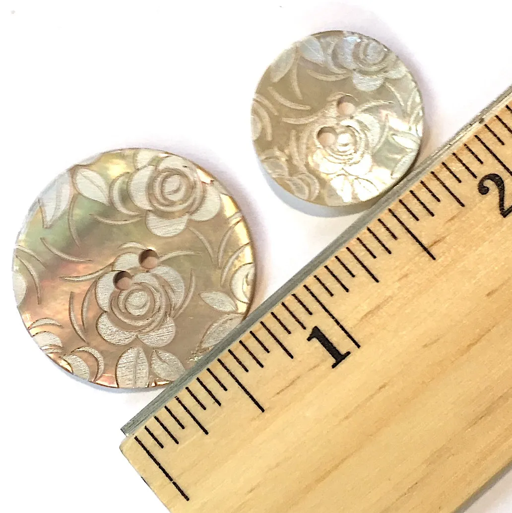 Golden Shell, White Roses Button, 2 sizes 13/16" or 1-1/8"