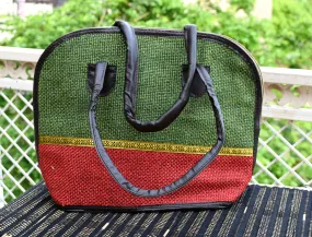 Green Red Jute Shoulder Handbag