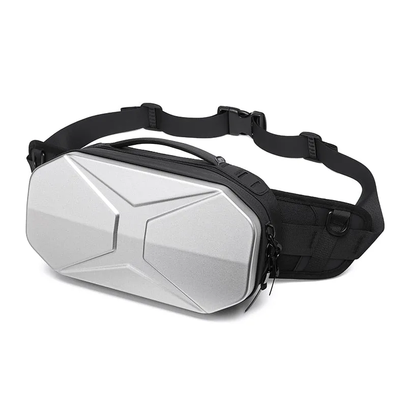 Hard Shell Fanny Pack Stylish for Men Outdoor Sports Waterproof Shoulder Bag USB Charging Port