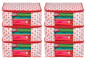 Heart Home Dot Printed Non-Woven Saree Cover, Cloth Organizer, Wardrobe Organiser With Tranasparent Window- Pack of 6 (Pink)-46HH0484