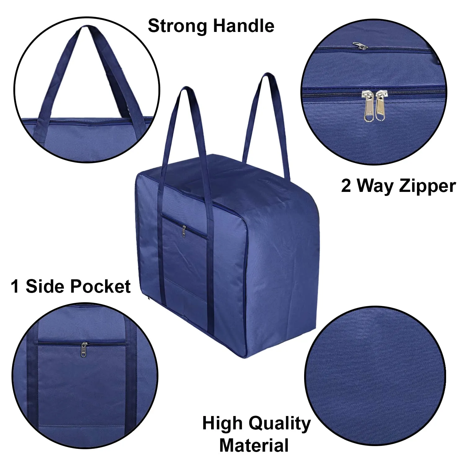 Heart Home Moisture Proof Wardrobe Organizer Storage Bag For Clothes With Zipper Closure and Handle- Pack of 2 (Royal Blue)-HS43HEARTH26651