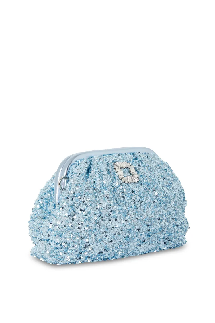 Ice Blue Sequin Clutch Bag