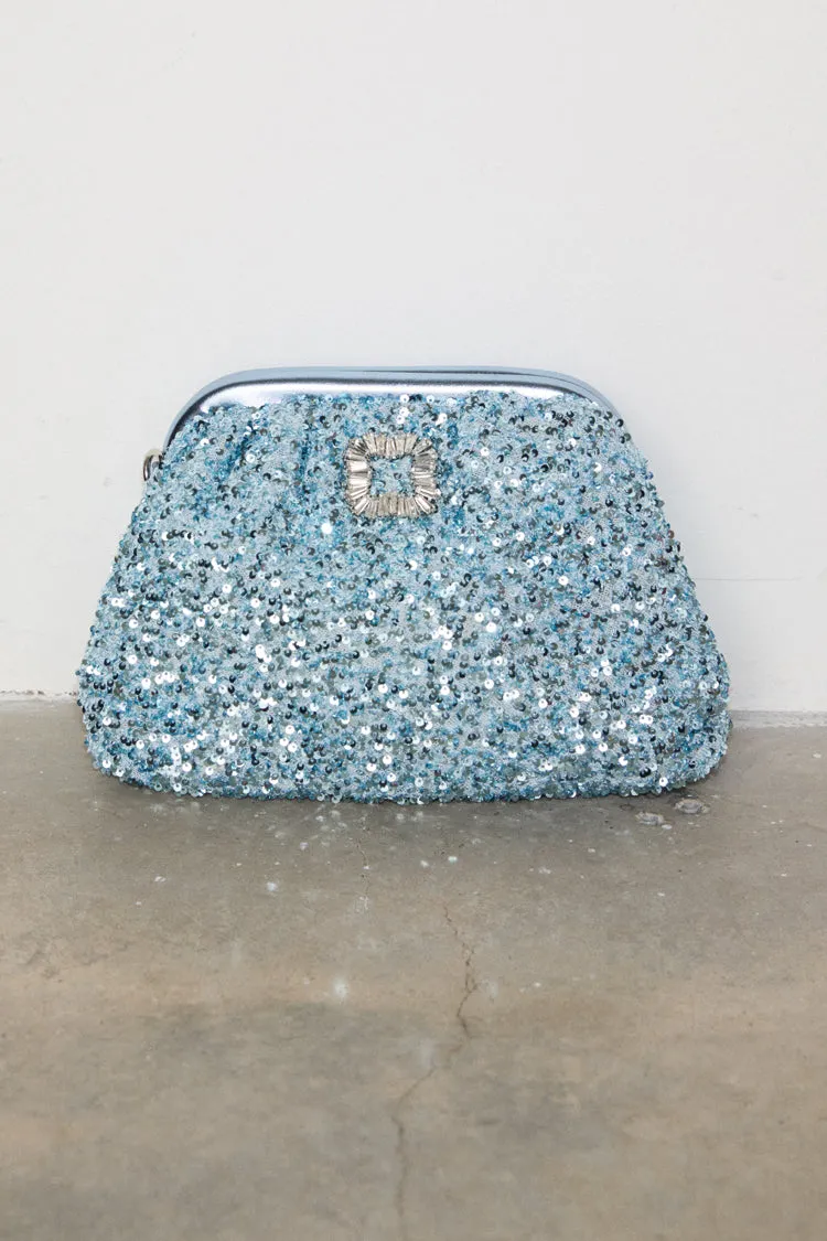 Ice Blue Sequin Clutch Bag