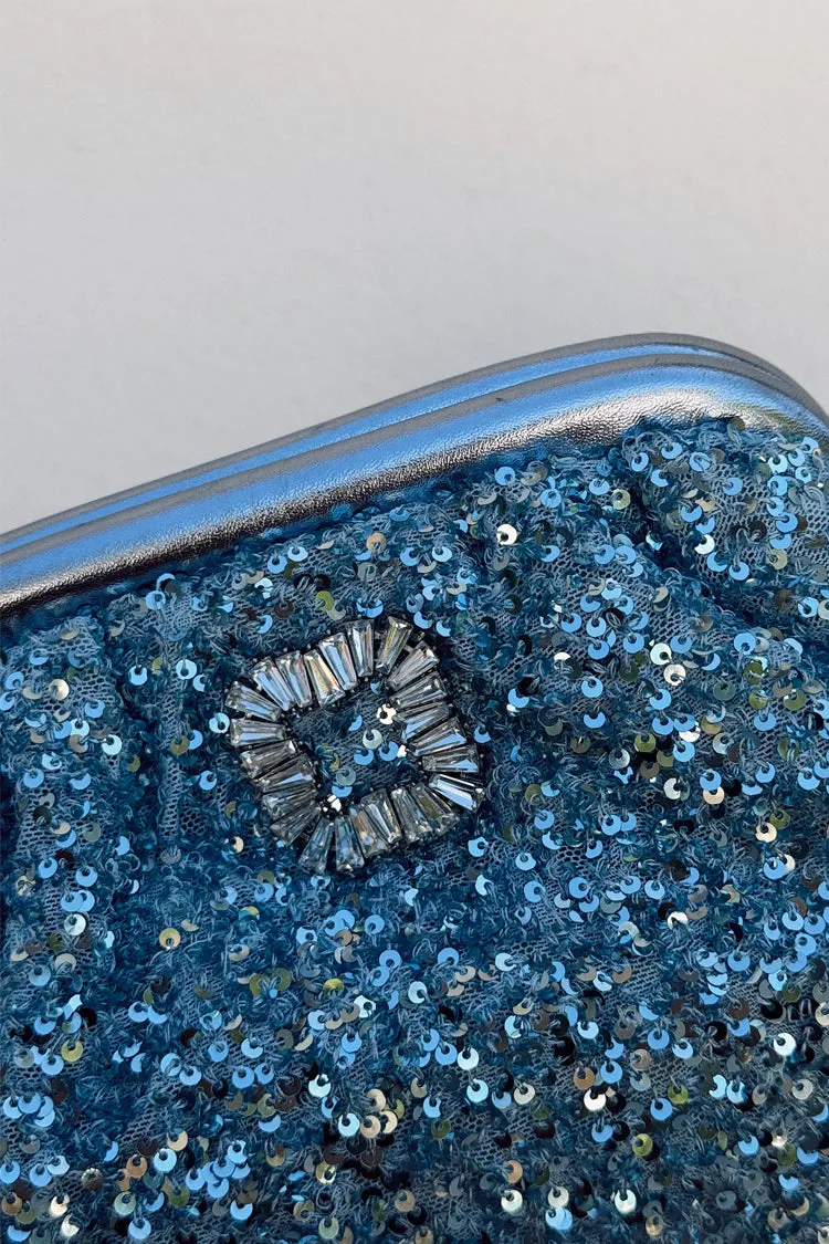 Ice Blue Sequin Clutch Bag