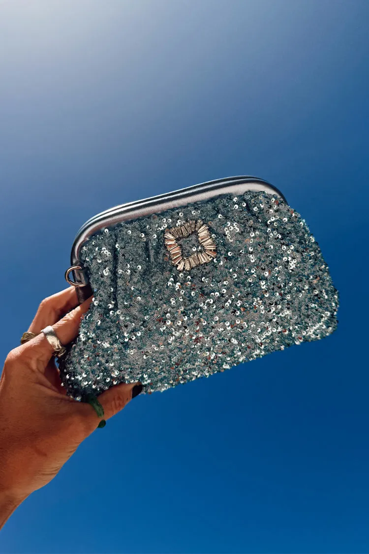 Ice Blue Sequin Clutch Bag