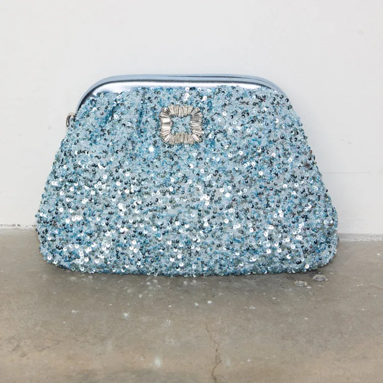 Ice Blue Sequin Clutch Bag