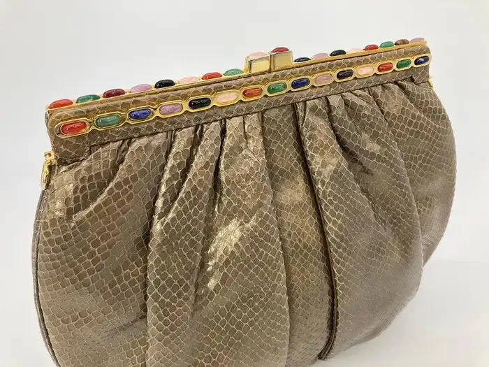 Judith Leiber Bronze Snakeskin Clutch