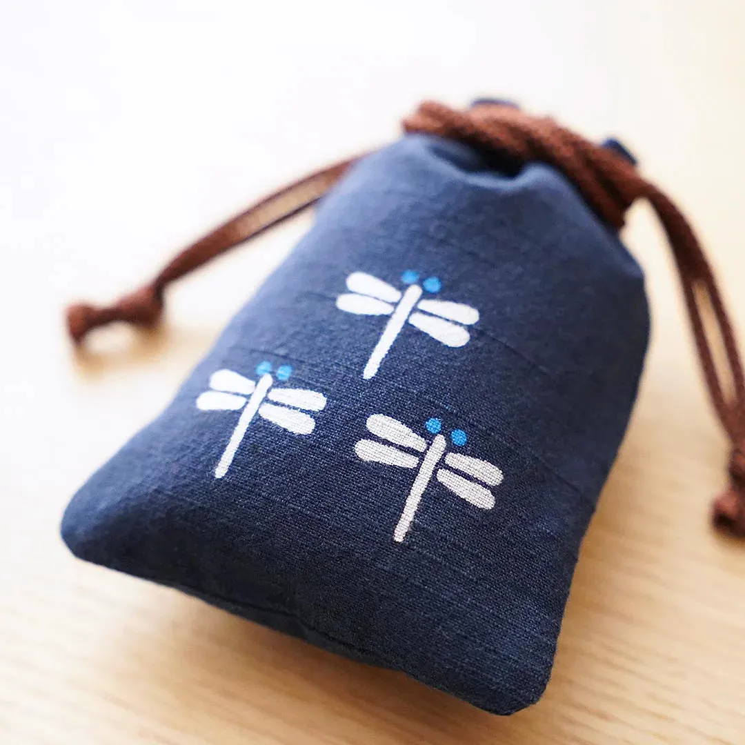 Katazome Small Talisman Bag - Dragonfly -,  Drawstring Pouch,  Japanese traditional craft bag