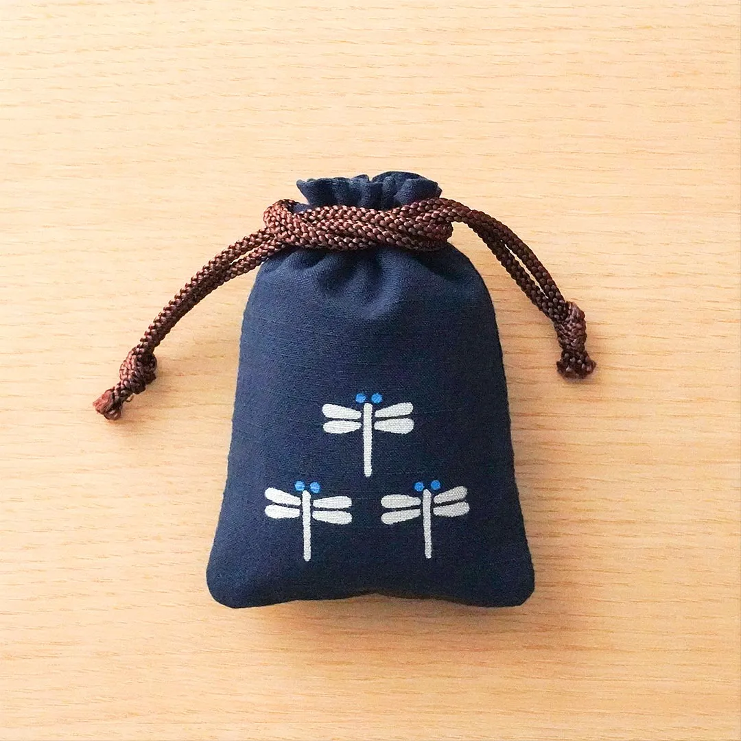 Katazome Small Talisman Bag - Dragonfly -,  Drawstring Pouch,  Japanese traditional craft bag