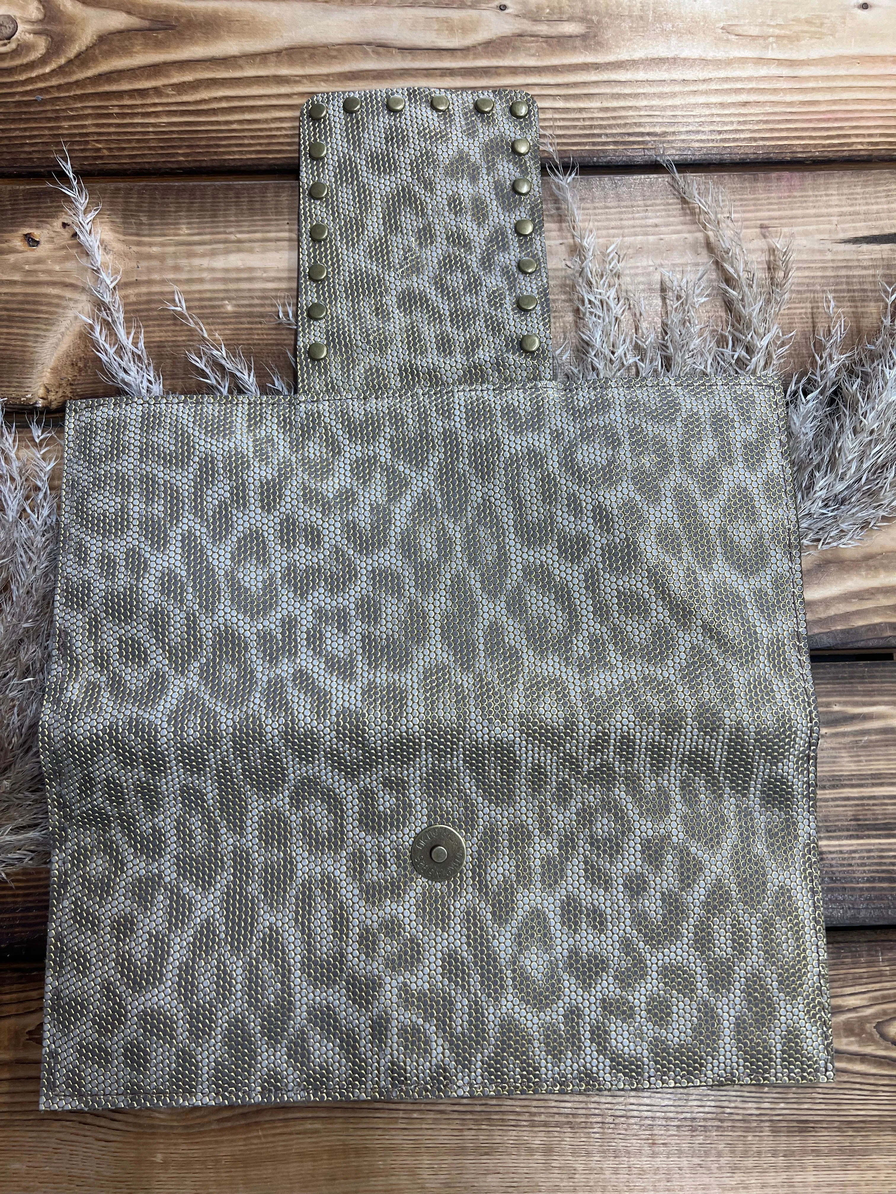 K.I.G. Extra Large Leather Wallet - Taupe, Gold Leopard