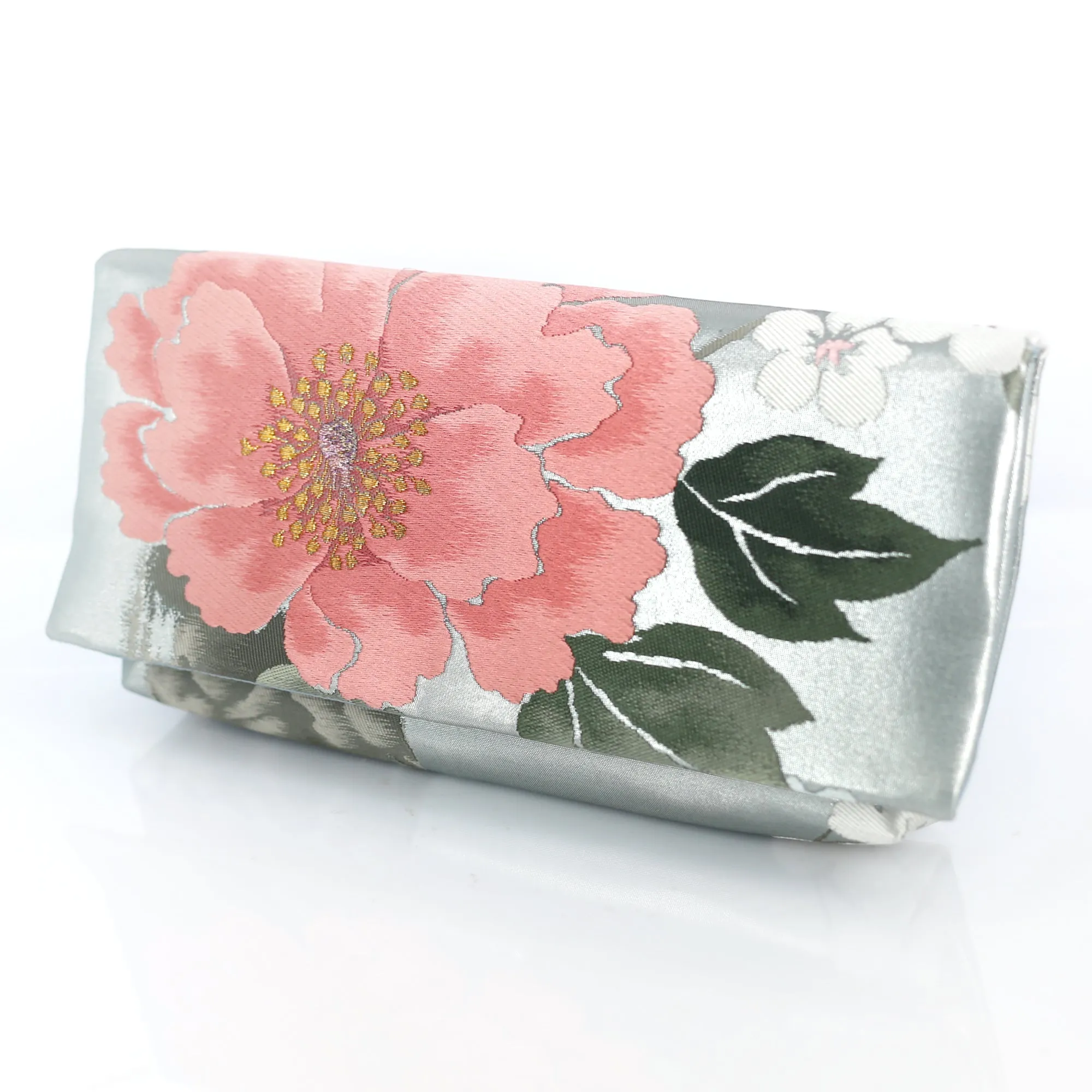 Kimono Envelope Clutch with Peonies and Plum Blossoms | Upcycled Japanese Obi Silk