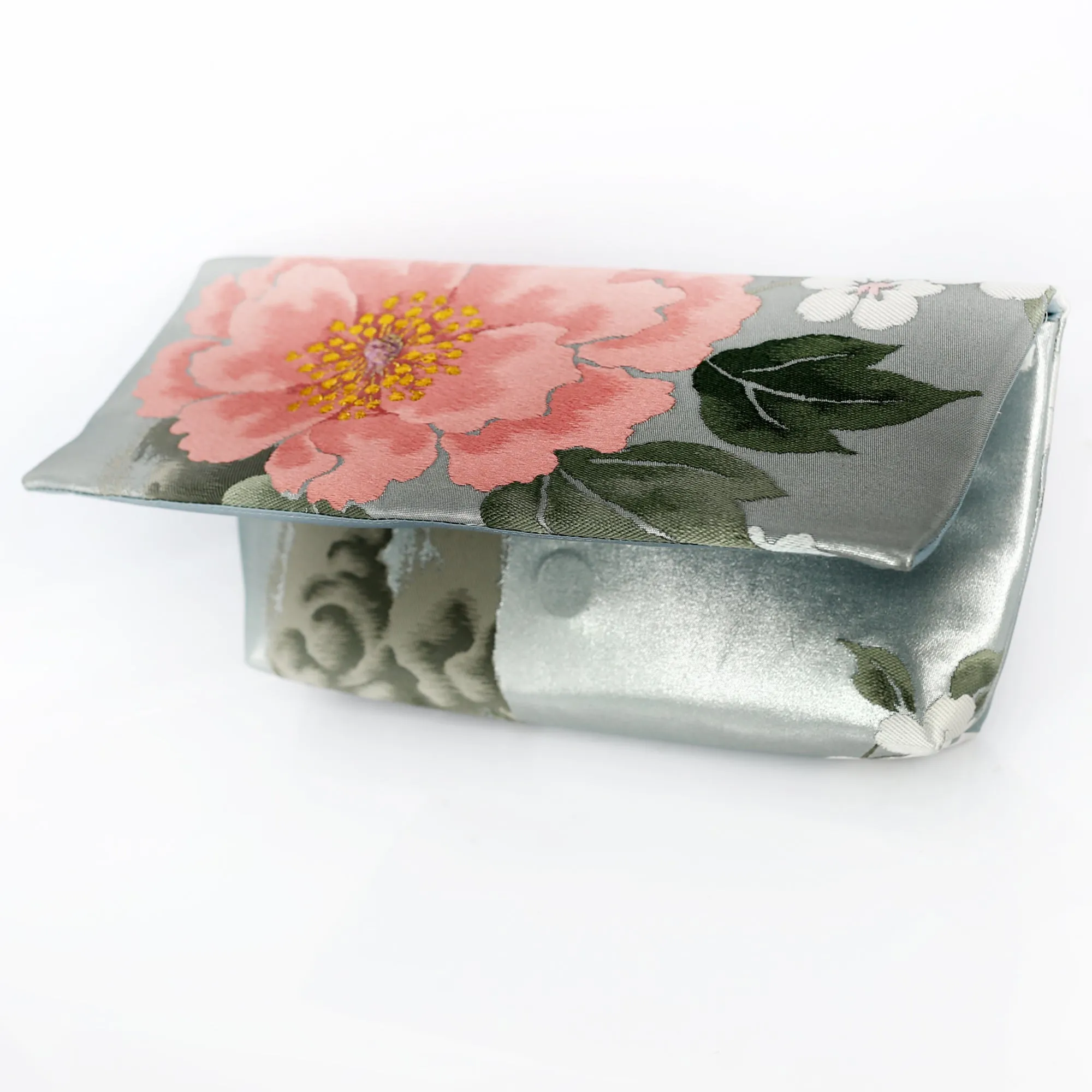 Kimono Envelope Clutch with Peonies and Plum Blossoms | Upcycled Japanese Obi Silk