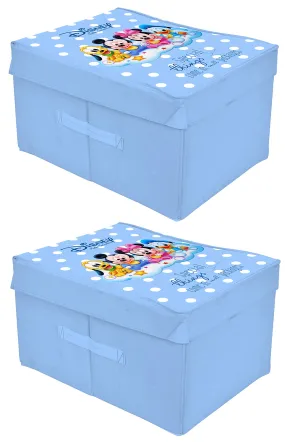 Kuber Industries Disney Kids Team Mickey Print Non Woven 2 Pieces Fabric Foldable Saree,Shirt Cover Storage Organizer Box with With Lid, Extra Large (Royal Blue)-KUBMART16322