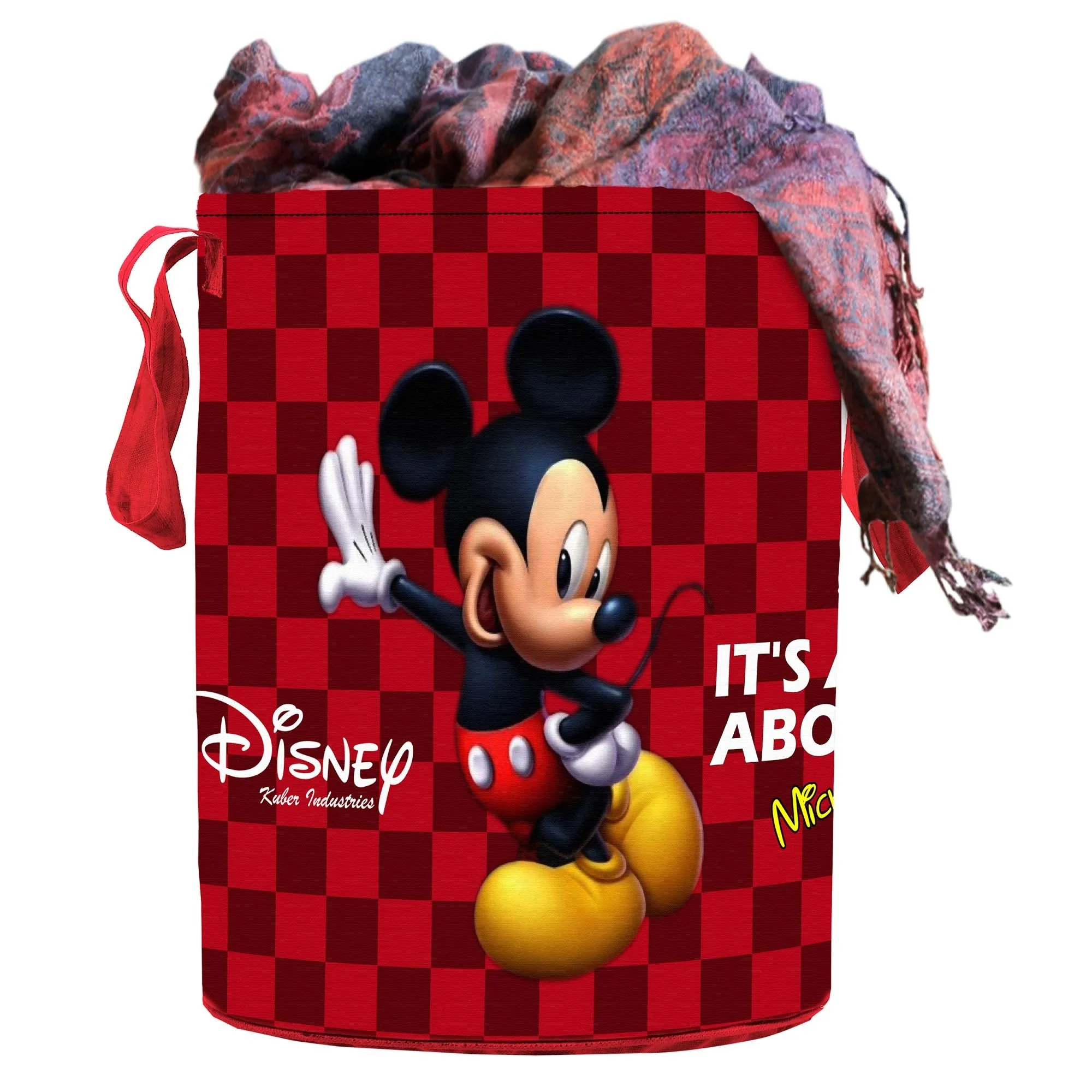 Kuber Industries Disney Mickey Print Non Woven Fabric Foldable Laundry Basket, Toy Storage Basket, Cloth Storage Basket with Handles,45 LTR (Maroon)