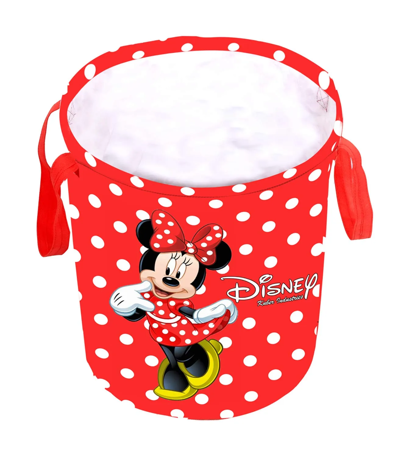 Kuber Industries Disney Minnie Print Round Non Woven Fabric Foldable Laundry Organiser with Handles,45 LTR (Red)-KUBMART11632