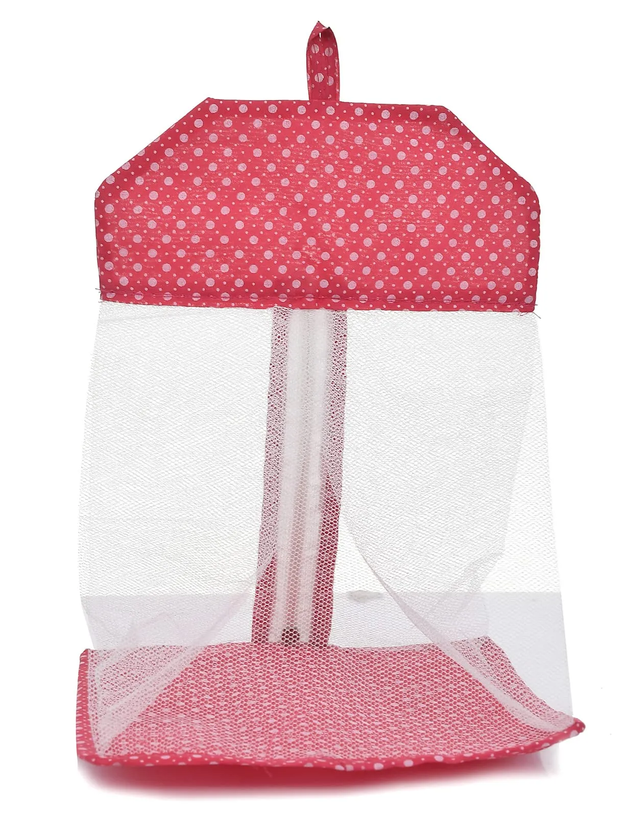 Kuber Industries Dot Printed Cotton Hanging Mesh Clothes Bag, Organizer For Store Socks, Underwear, Clothespins,Gadget,Cosmetic,Garlic,Onion With Zipper & Hanging Loop (Pink), (49KM0428)