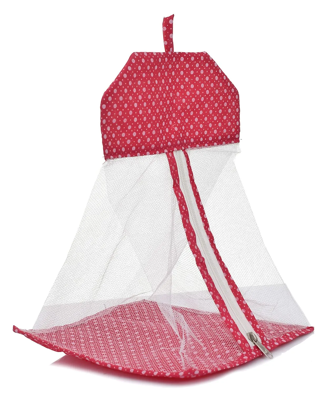 Kuber Industries Dot Printed Cotton Hanging Mesh Clothes Bag, Organizer For Store Socks, Underwear, Clothespins,Gadget,Cosmetic,Garlic,Onion With Zipper & Hanging Loop (Pink), (49KM0428)