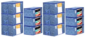 Kuber Industries Laheriya Printed Non Woven 6 Pieces Saree Cover and 6 Pieces Underbed Storage Bag, Cloth Organizer for Storage, Blanket Cover Combo Set (Blue) -CTKTC038690