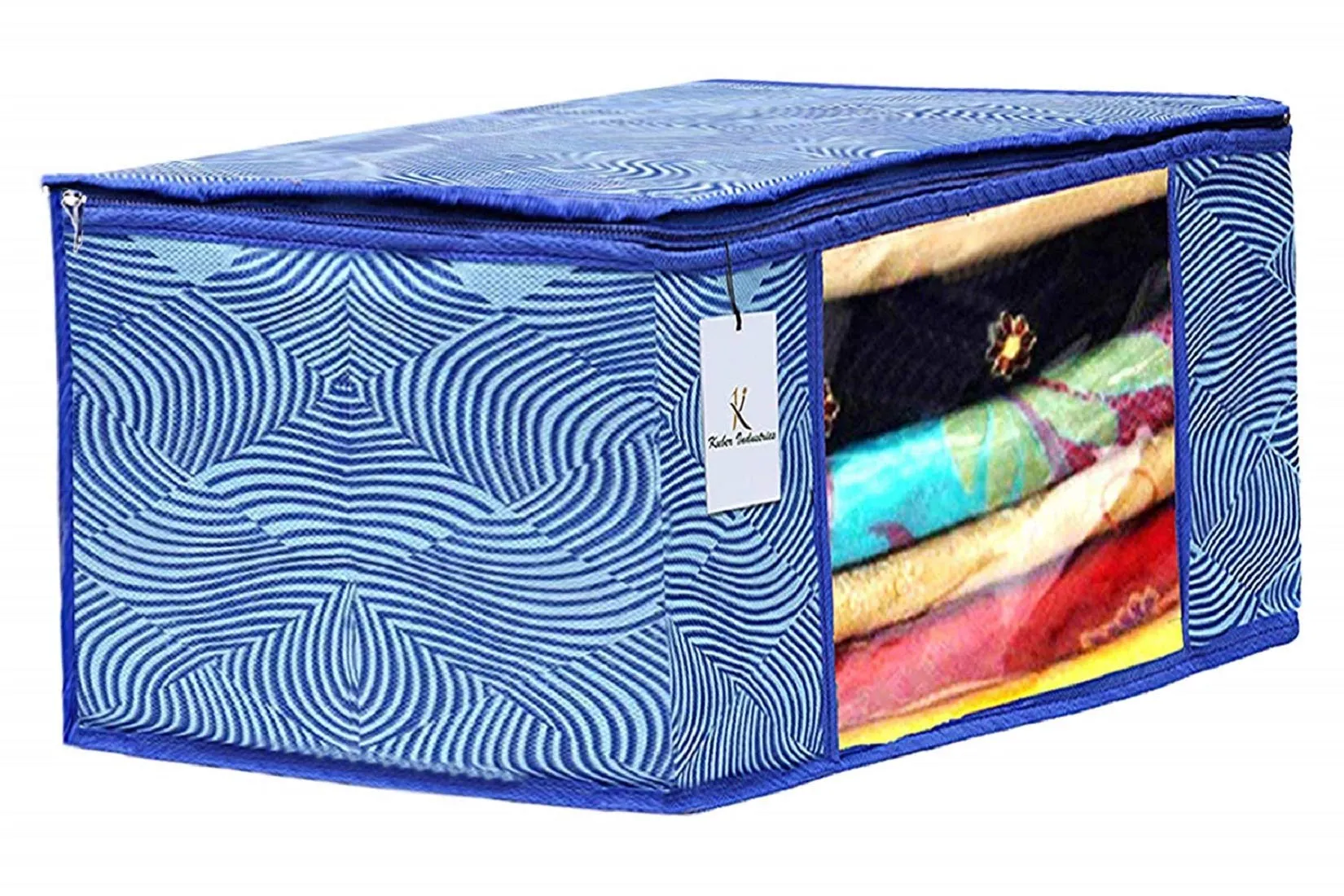 Kuber Industries Laheriya Printed Non Woven 6 Pieces Saree Cover and 6 Pieces Underbed Storage Bag, Cloth Organizer for Storage, Blanket Cover Combo Set (Blue) -CTKTC038690