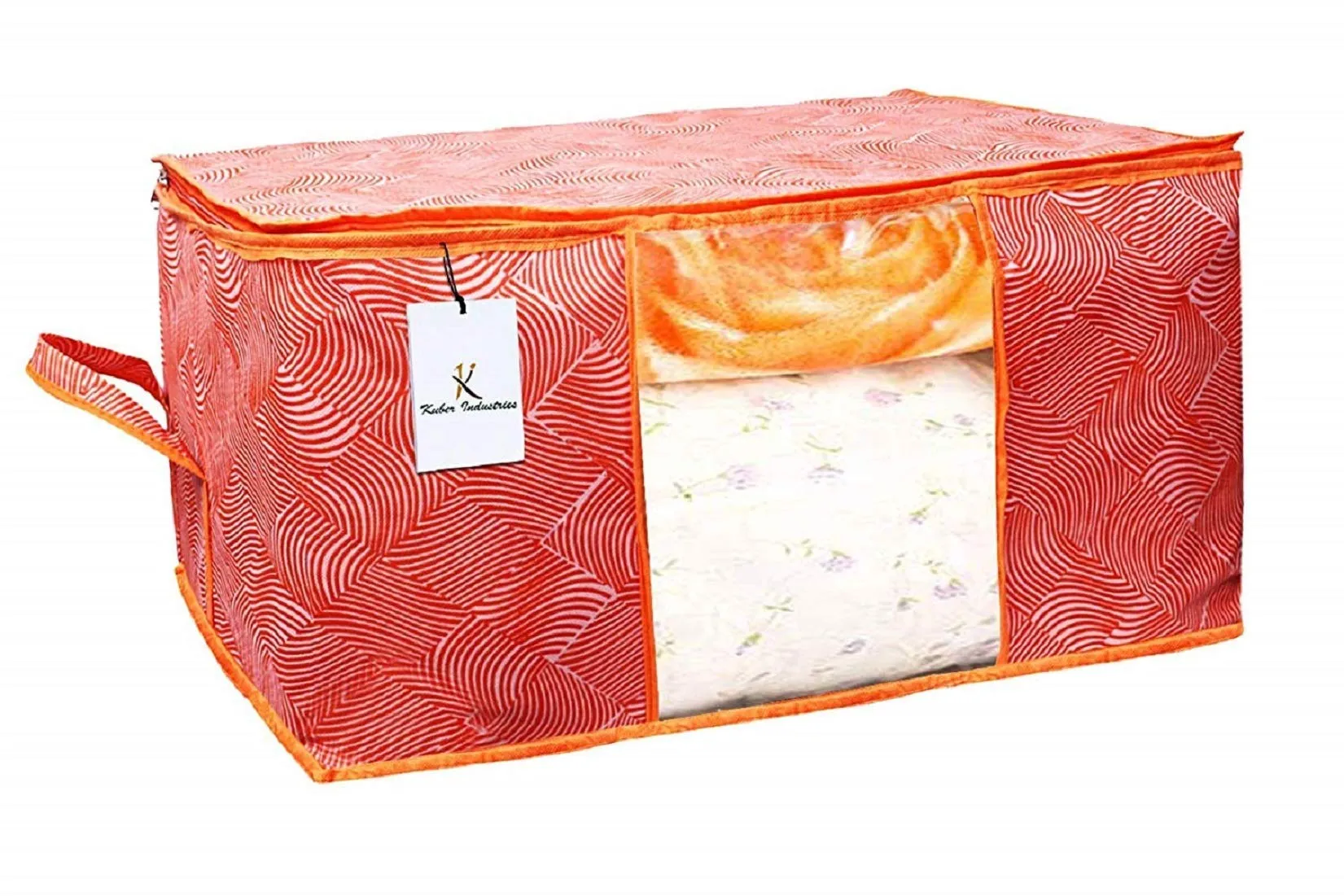 Kuber Industries Laheriya Printed Non Woven 6 Pieces Saree Cover And 6 Pieces Underbed Storage Bag, Cloth Organizer For Storage, Blanket Cover Combo Set (Orange) -CTLTC038701