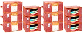 Kuber Industries Laheriya Printed Non Woven 6 Pieces Saree Cover And 6 Pieces Underbed Storage Bag, Cloth Organizer For Storage, Blanket Cover Combo Set (Orange) -CTLTC038701