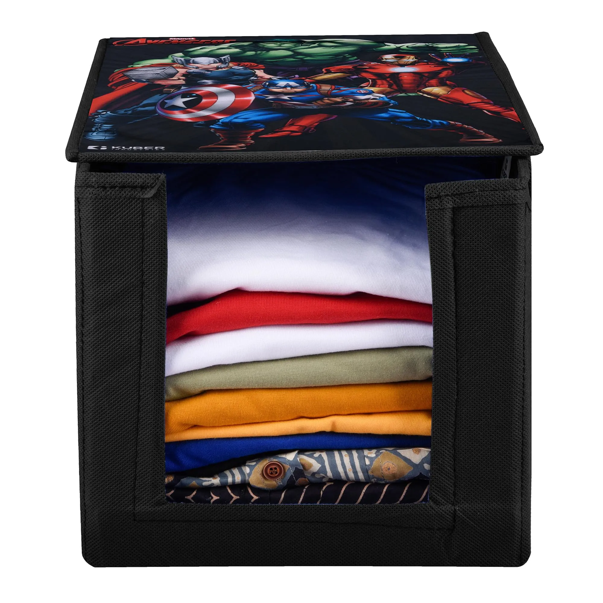 Kuber Industries Marvel Avengers Wardrobe Organizer | Shirt Stacker Closet Organizer | Shirts and Clothing Organizer | Foldable Storage Boxes | Shelf Organizer | Shirt Stacker Bag | Black