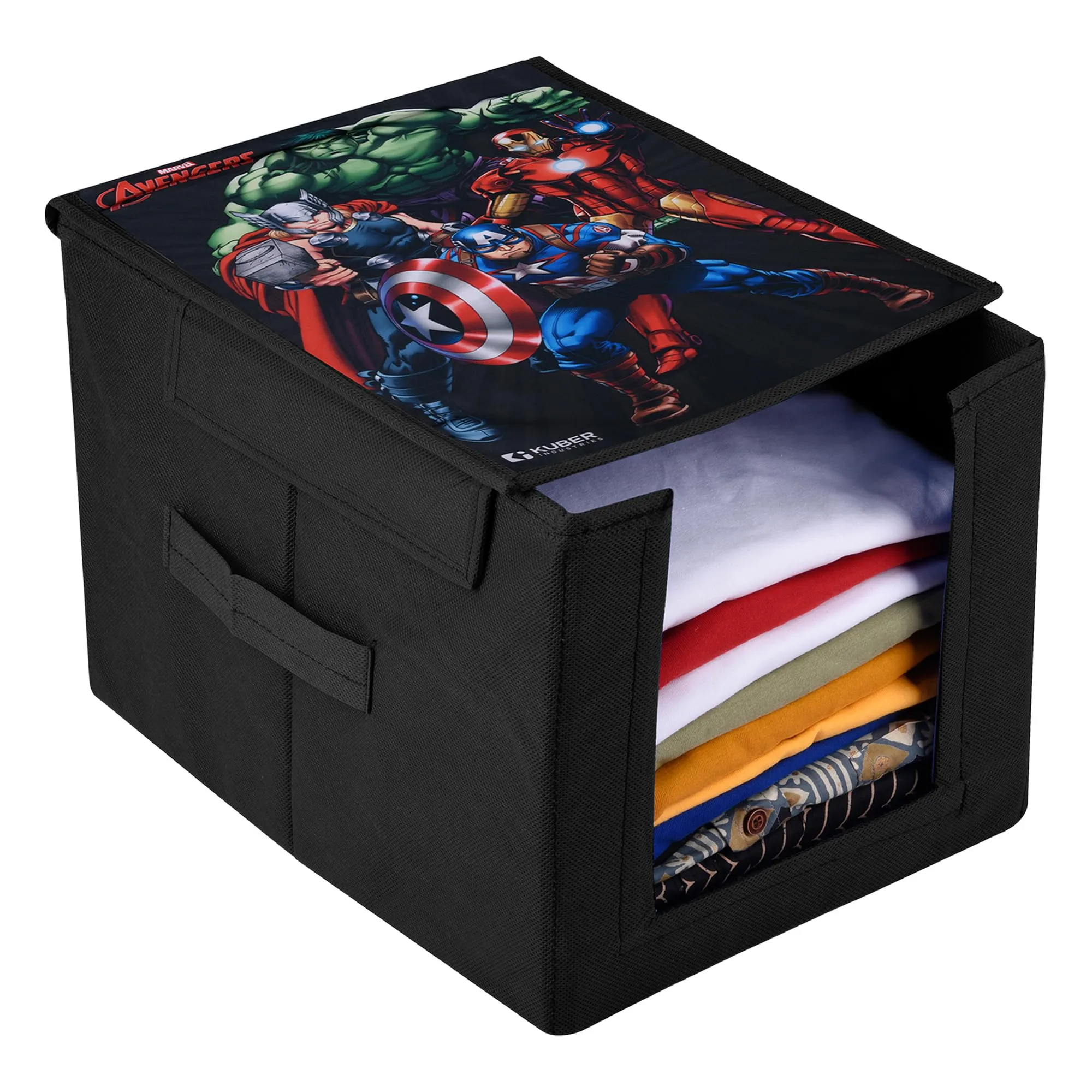 Kuber Industries Marvel Avengers Wardrobe Organizer | Shirt Stacker Closet Organizer | Shirts and Clothing Organizer | Foldable Storage Boxes | Shelf Organizer | Shirt Stacker Bag | Black