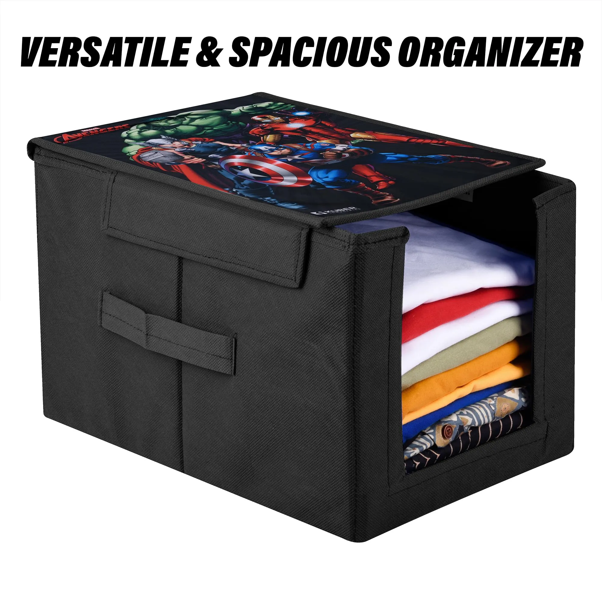 Kuber Industries Marvel Avengers Wardrobe Organizer | Shirt Stacker Closet Organizer | Shirts and Clothing Organizer | Foldable Storage Boxes | Shelf Organizer | Shirt Stacker Bag | Black