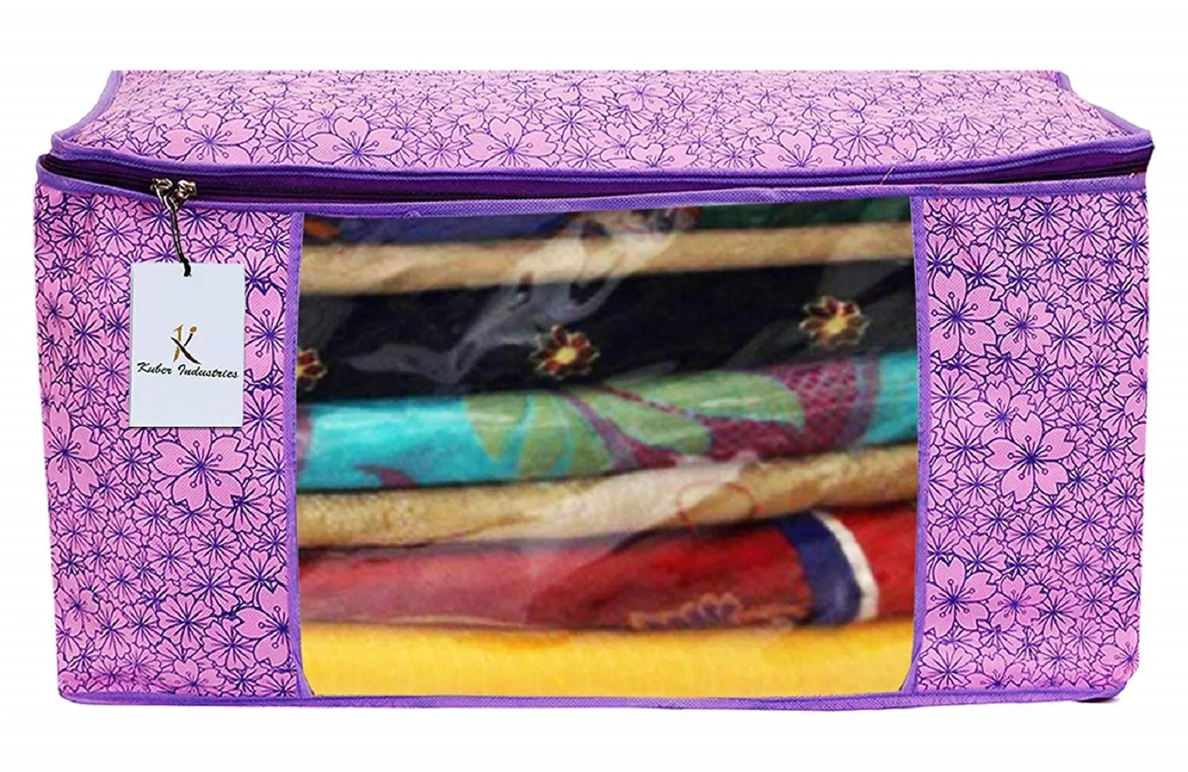 Kuber Industries Metallic Printed Non Woven 6 Pieces Saree Cover And 6 Pieces Underbed Storage Bag, Cloth Organizer For Storage, Blanket Cover Combo Set (Pink & Purple) -CTKTC038581