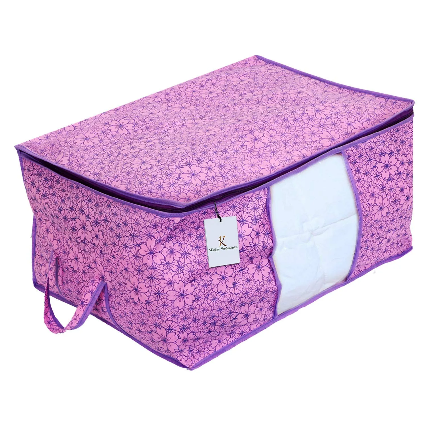 Kuber Industries Metallic Printed Non Woven 6 Pieces Saree Cover And 6 Pieces Underbed Storage Bag, Cloth Organizer For Storage, Blanket Cover Combo Set (Pink & Purple) -CTKTC038581