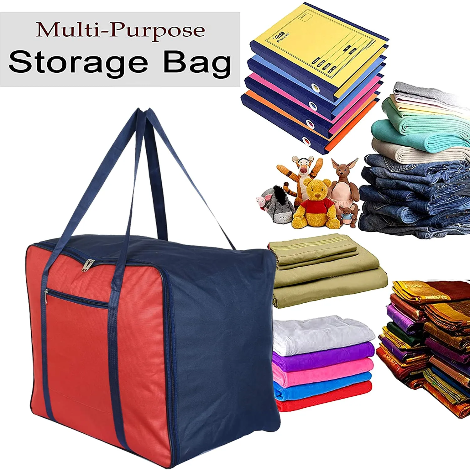 Kuber Industries Moisture Proof Wardrobe Organizer Storage Bag For Clothes With Zipper Closure and Handle (Red & Blue)-HS43KUBMART26657