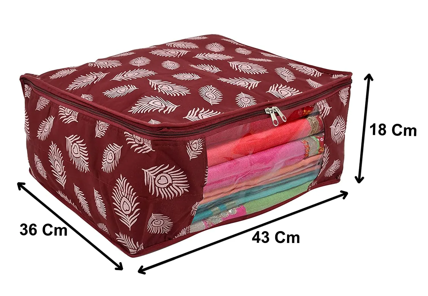 Kuber Industries Multiuses Foldable Parachute Saree Covers/Clothes Storage Bag/Wardrobe Organizer With Transparent Window (Maroon)