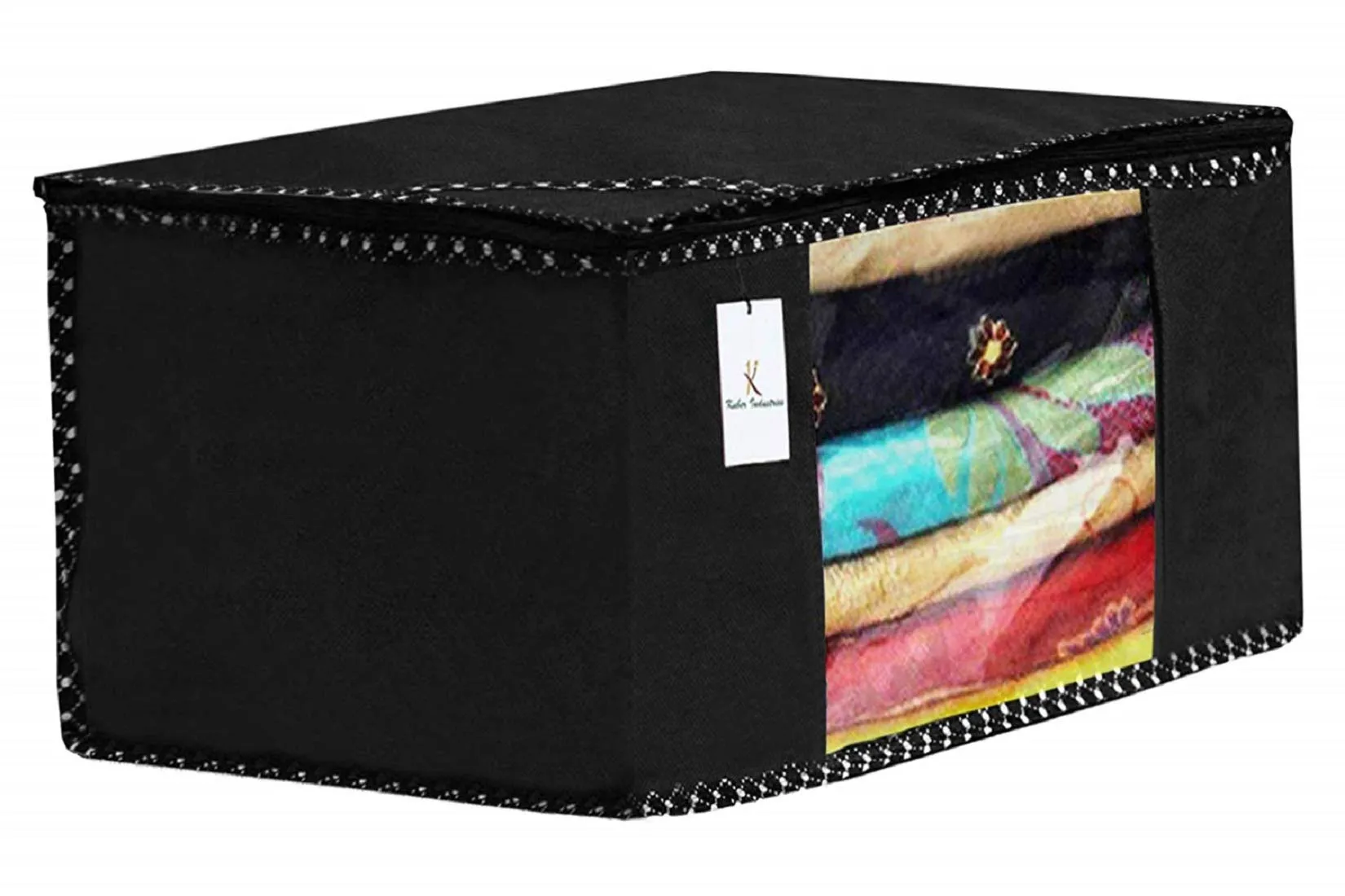 Kuber Industries Non Woven 4 Pieces Saree Cover and 4 Pieces Underbed Storage Bag, Cloth Organizer for Storage, Blanket Cover Combo Set (Black) -CTKTC38470