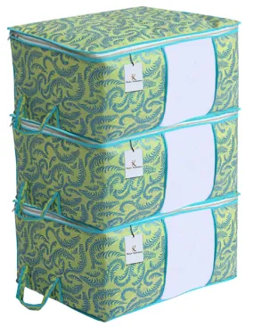 Kuber Industries Non-Woven Metallic Print Underbed Storage Bag, Organizer|Blanket Cover - Set of 3 (Olive Green)