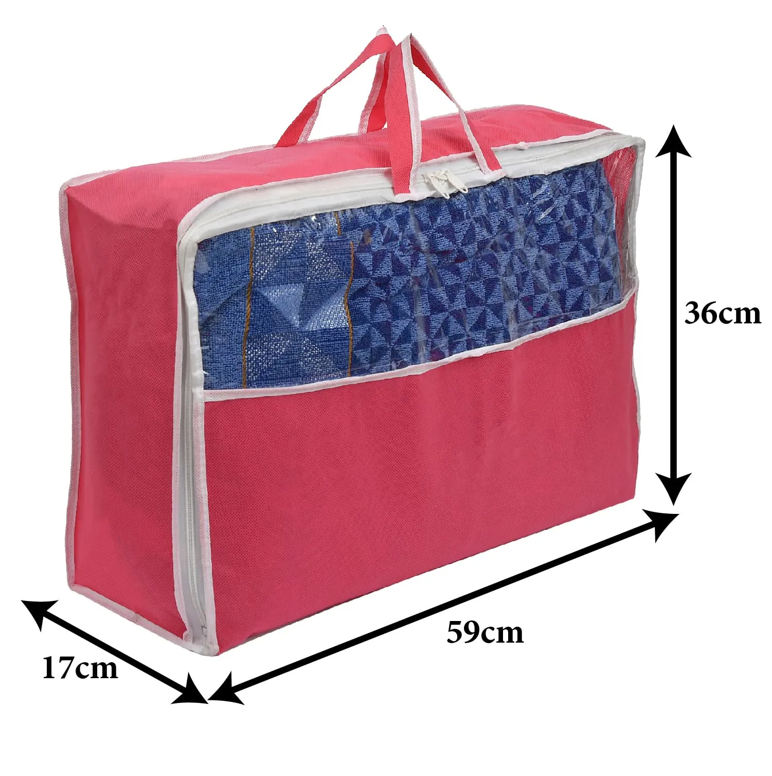 Kuber Industries Non-Woven Rectangular Underbed Storage Bag/Cloth Organizer For Store Clothes, Quilts, Comforters, Blanket With Top Tranasparent Window & Handle (Pink)